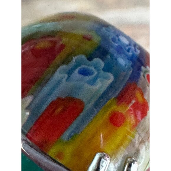 Colorful Millefiori Glass Ring With Silver-Tone Band Size 6 - Picture 6 of 10